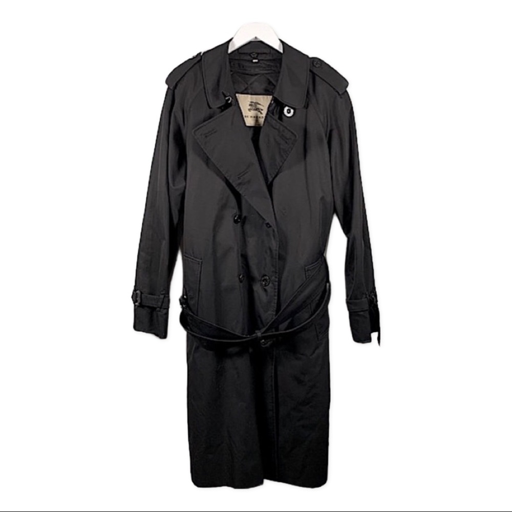Burberry Black Trench Coat Large Nova Check